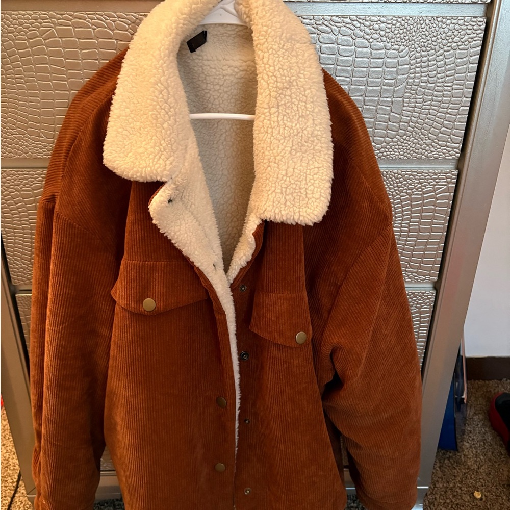 Women's Brown Corduroy Jacket with Cream Sherpa Lining